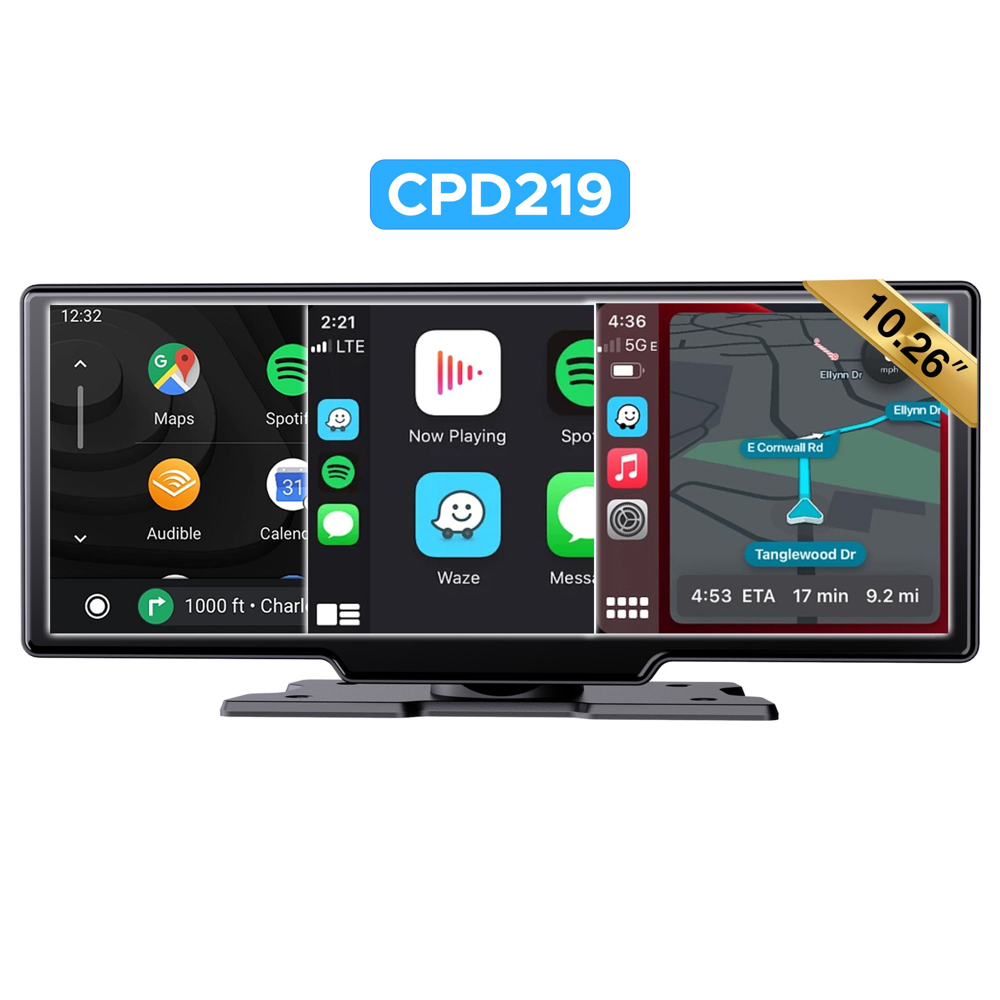 SCUMAXCON Portable Car Stereo Wireless CarPlay Android Auto Airplay Android Cast with Backup Cam IPS Touchscreen GPS Navigation Bluetooth USB AUX Built-in Speaker