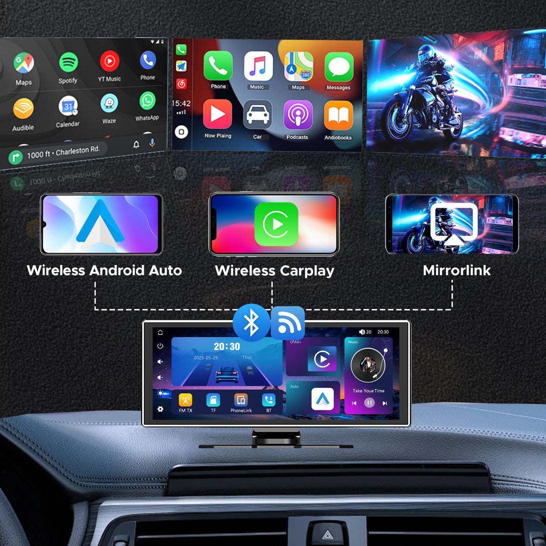 SCUMAXCON Portable Car Stereo Wireless CarPlay Android Auto Airplay ...
